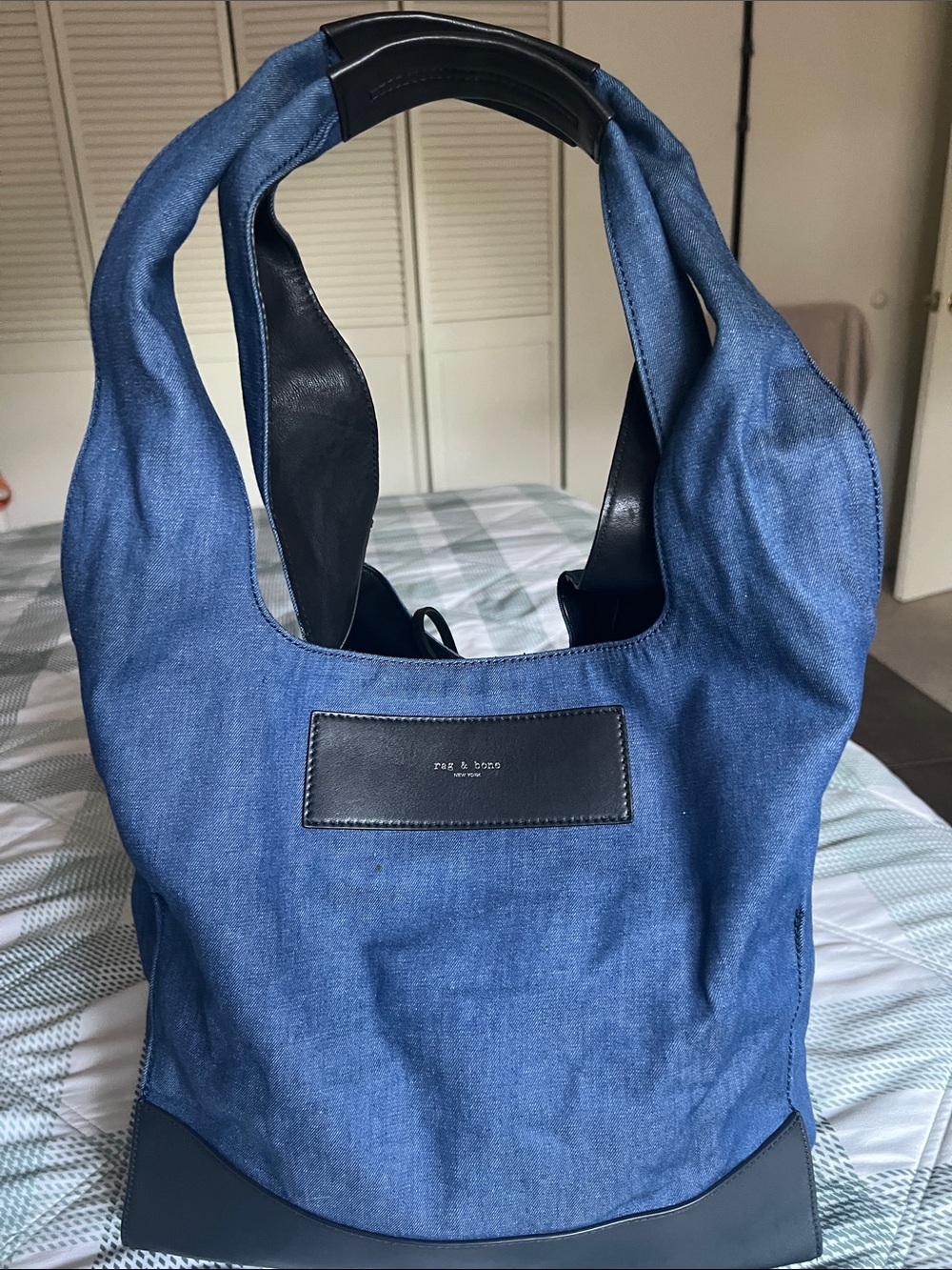 rag & bone Denim Hobo Tote with Black Leather Accents